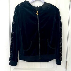 Central Park, Sz L, black, velour, embroidered, hoodie, full, zip, jacket